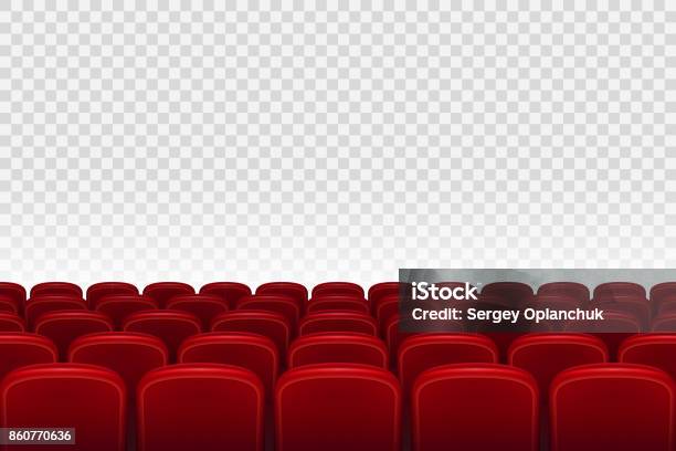Empty Movie Theater Auditorium With Red Seats Rows Of Red Cinema Movie Theater Seats On Transparent Background Vector Illustration Stock Illustration - Download Image Now