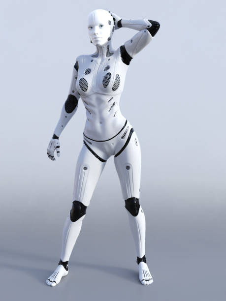 istock 3D rendering of female robot posing. 860771276