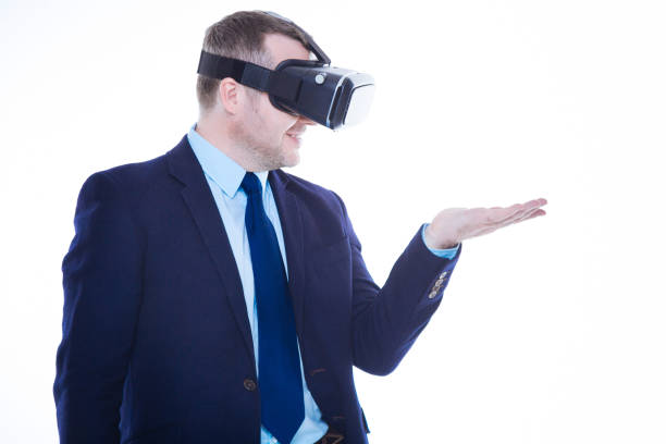 istock Cheerful happy man looking at the virtual device 860774670