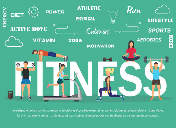Vector illustration of young people doing workout with equipment. Flat design Vector illustration of young people doing workout with equipment. Flat design . Sport banner personal trainer stock illustrations