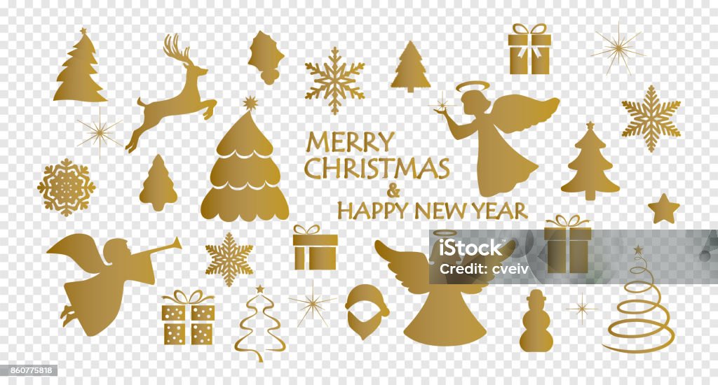 christmas decoration collection golden christmas decoration ornaments collection Angel stock vector