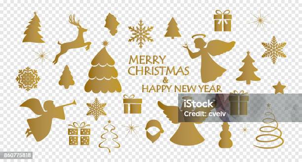 Christmas Decoration Collection Stock Illustration - Download Image Now - Angel, Christmas, Gold Colored