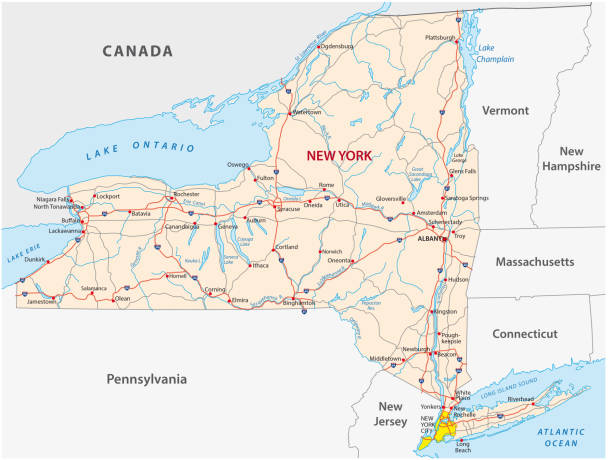 ilustrações, clipart, desenhos animados e ícones de mapa de estrada de estado de nova york - hudson massachusetts