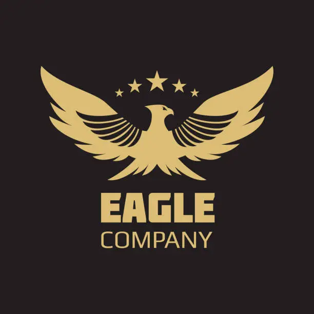 Vector illustration of Gold heraldic eagle logo design