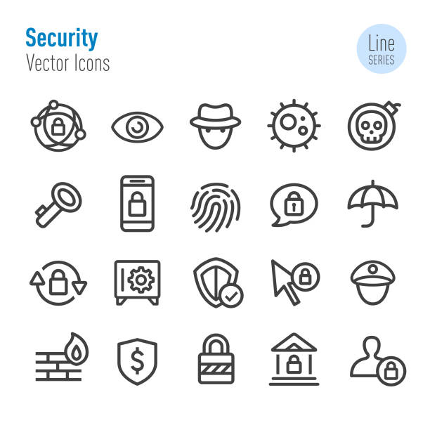 ilustraciones, imágenes clip art, dibujos animados e iconos de stock de seguridad iconos - vector línea serie - surveillance human eye security privacy