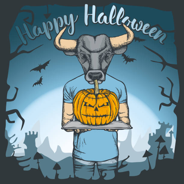 wektorowa ilustracja koncepcji halloweenowego byka - ox tail stock illustrations