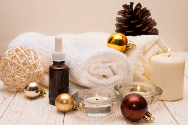 istock spa concept, wellness objects on wood plant , christmas background. Present holiday 860783046