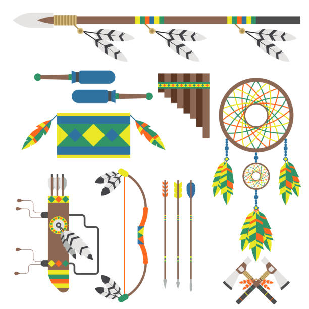 ilustraciones, imágenes clip art, dibujos animados e iconos de stock de salvaje oeste americano indio diseñado pluma étnico tribal nativa cultura vector ilustración y concepto de arte tradicional de elemento - architecture celebration traditional culture indigenous culture