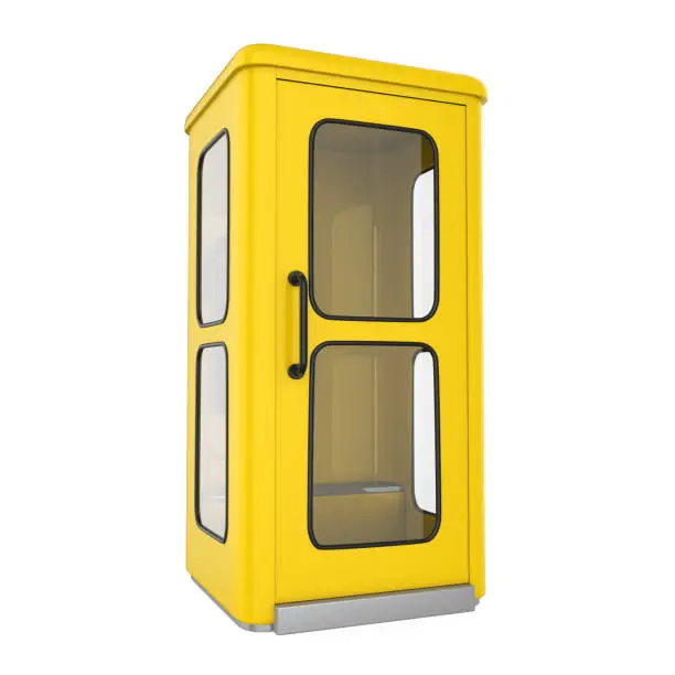 Yellow Telephone Booth isolated on white background. 3D render