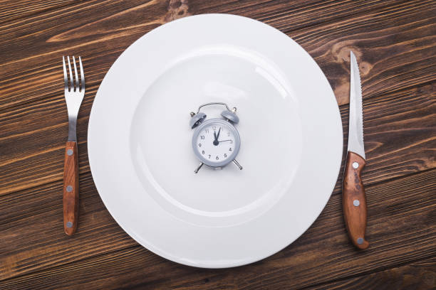 istock top view of plate with clock 860795194