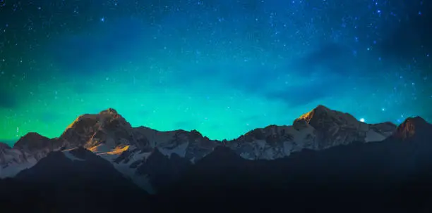 Photo of New Zealand scenic mountain landscape at Mount Cook  milky way