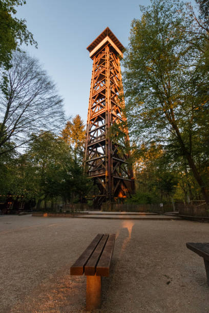 The Goethetower (Goetheturm) in Frankfurt am Main was a famous attraction. 43 Meters high you had a beautiful view to the skyline of Frankfurt. This picture shows the tower in April 2017. In the night from October 11th to October 12th 2017 the 80 year old tower burned down completely after a fire.
