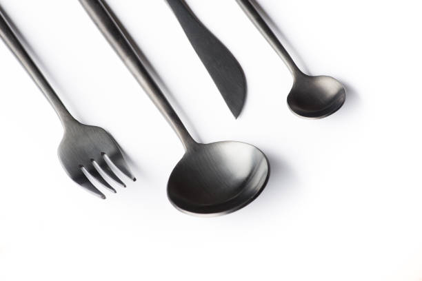 istock Cutlery set with black fork, knife and spoon 860808008