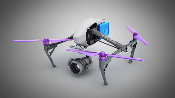 istock Film concept Generic Design Remote Control Air Drone Flying 3D rendering on white 860808486