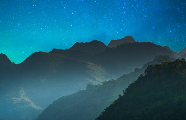 istock Panoramic view chiang mai nature landscape with milky way sky at Thailand 860813584