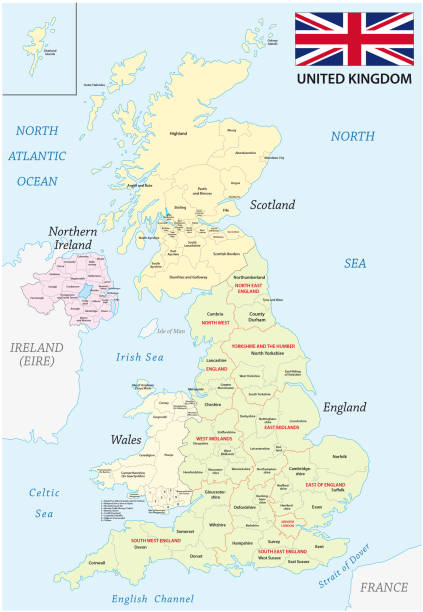 mapa administracyjna i polityczna zjednoczonego królestwa z flagą - england stock illustrations