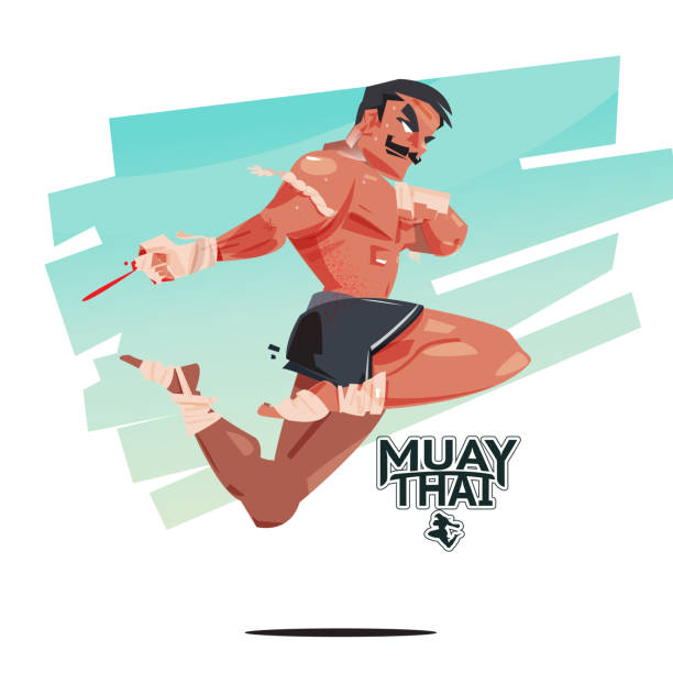 ilustraciones, imágenes clip art, dibujos animados e iconos de stock de muay thai kick - vector ilustración del cielo - muay thai