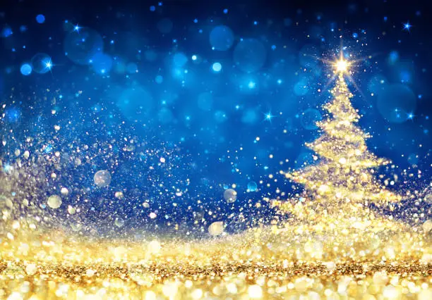 Gold Glitter Glittering In Christmas Tree