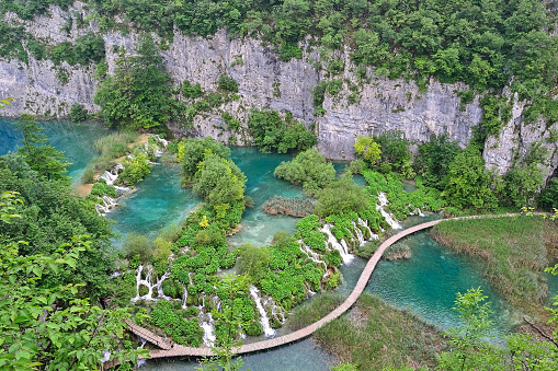 Turquoise water waterfalls in Plitvice national park - Croatia.