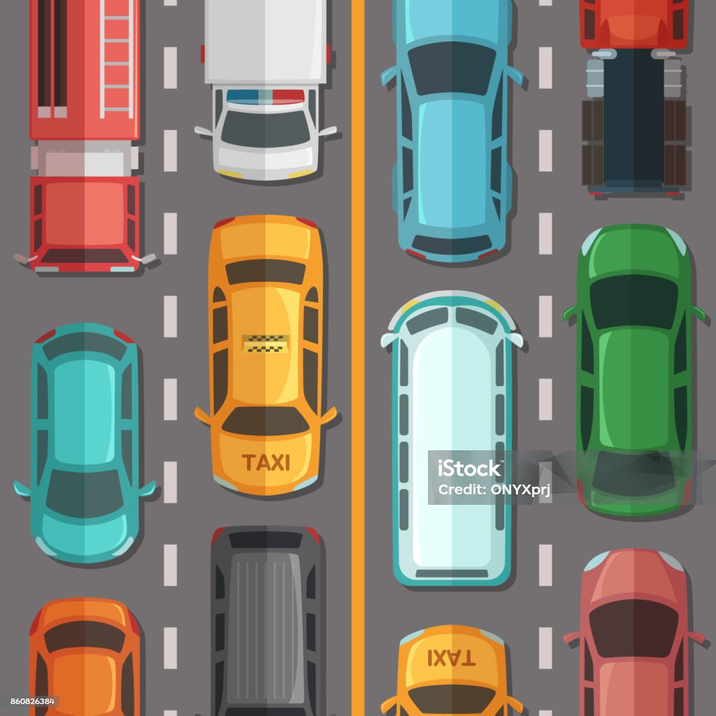 Jalan Raya Vektor Dengan Ilustrasi Tampilan Atas Mobil Dan Kendaraan