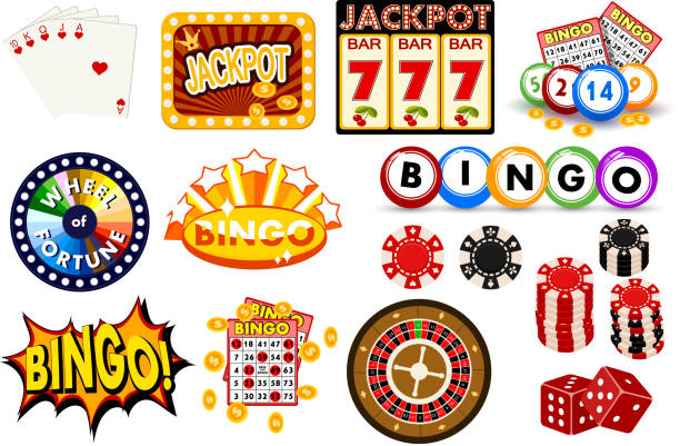 kasyno hazard wygrać szczęście fortuna grać grać obiekty ryzyka szanse ikony sukces vegas ruletka gry wektor ilustracji - gambling chip stock illustrations