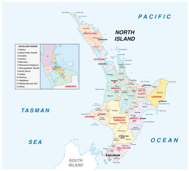 New Zealand North Island administrative and political map New Zealand North Island administrative and political vector north island new zealand stock illustrations