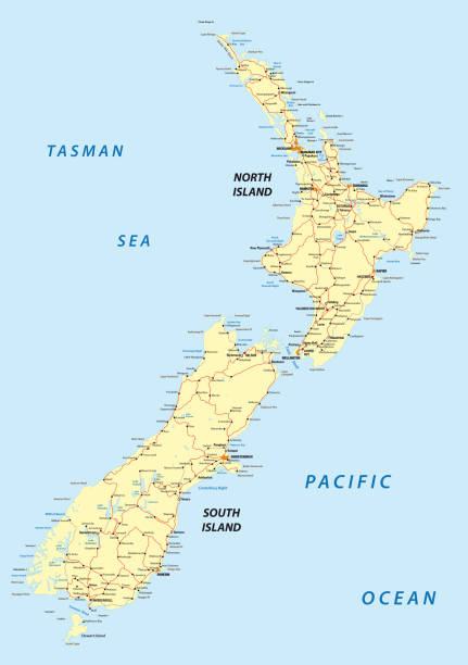 illustrations, cliparts, dessins animés et icônes de carte routière de la nouvelle-zélande - north island new zealand