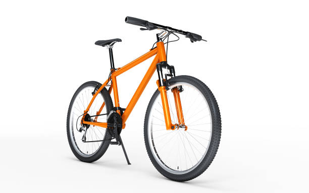 оранжевый спортивный велосипед смотрит вправо изолированные на белом фоне. спортивная концепция. 3d иллюстрация - nobody isolated objects isolated rendering стоковые фото и изображения