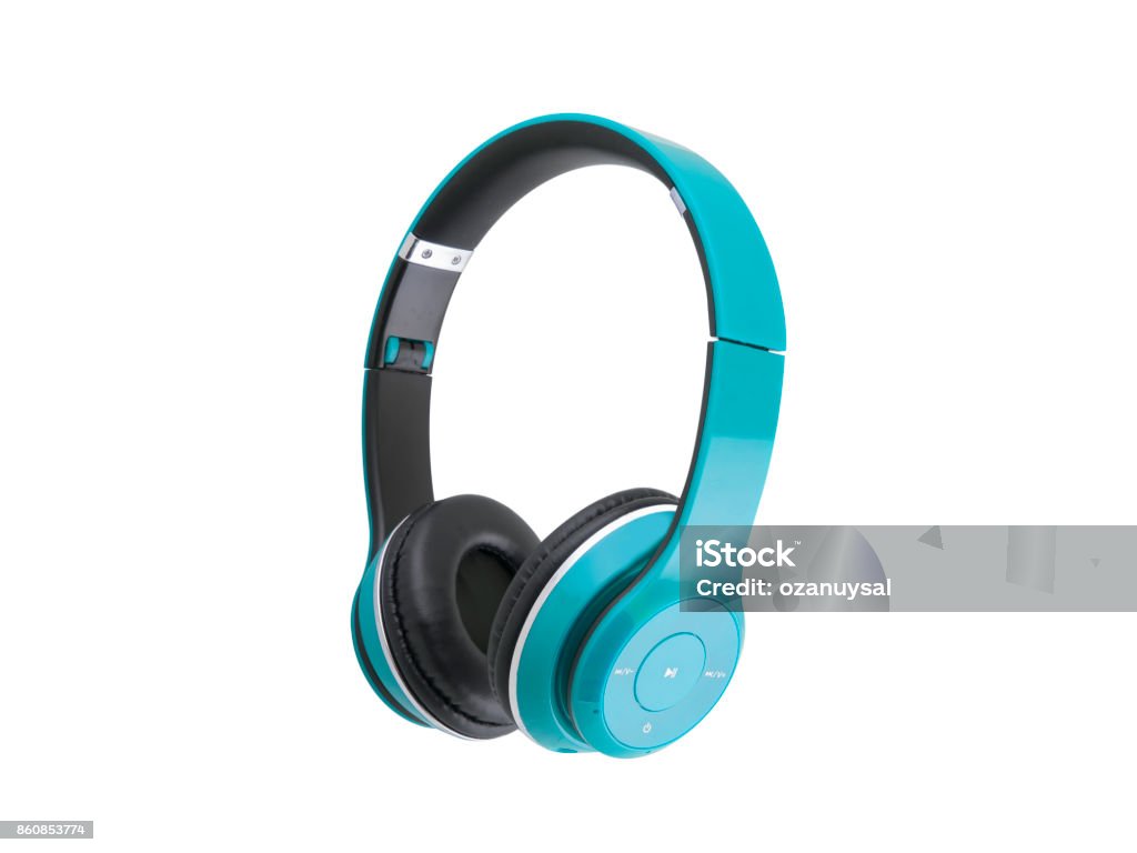 Auriculares azul aislado sobre un fondo blanco - Foto de stock de Auriculares - Equipo de música libre de derechos