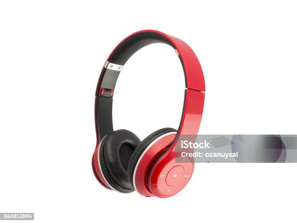 Red Headphones Isolated On A White Background Stock Photo - Download Image Now - Headphones, Red, Headset