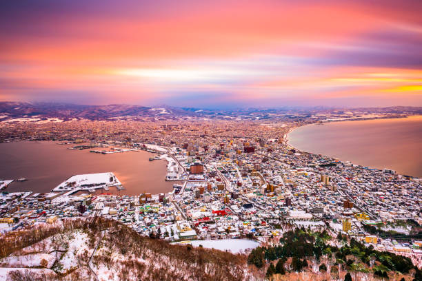 Hakodate, Hokkaido, Japan Hakodate, Hokkaido, Japan dawn skyline in winter. hakkoda mountain range stock pictures, royalty-free photos & images