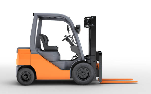 istock 3d rendering forklift truck isolated on white background. Side view. Look to the right 860866176