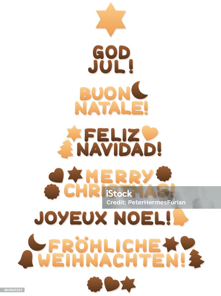 Ilustración de Las Galletas Formando Un Árbol De Navidad Y Deseando Feliz Navidad En Español Inglés Sueco Italiano Francés Y Alemán Palabras Como Un Símbolo Para Mundial Navidad Gozo Y Paz Vector Ilustración de Las Galletas Formando Un Árbol De Navidad Y Deseando Feliz Navidad En Español Inglés Sueco Italiano Francés Y Alemán Palabras Como Un Símbolo Para Mundial Navidad Gozo Y Paz Vector