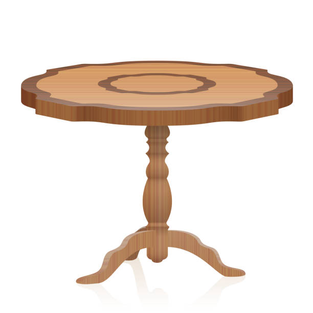 ilustraciones, imágenes clip art, dibujos animados e iconos de stock de mesa de centro - muebles vintage con textura de madera una pata de mesa trípode dado vuelta - aislado 3d ilustración de vector sobre fondo blanco. - brown table coffee table side table