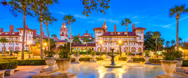 St. Augustine, Florida, USA St. Augustine, Florida, USA panorama at twilight. florida christmas stock pictures, royalty-free photos & images