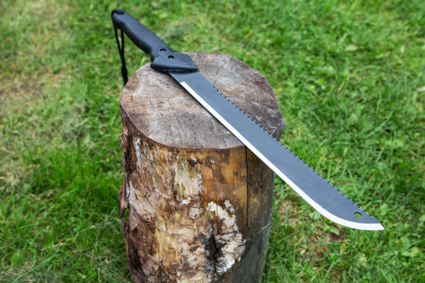 istock machete on a stump close up on a grass background 860870352
