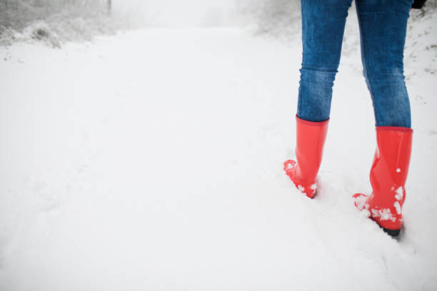 Girl walks in the snow