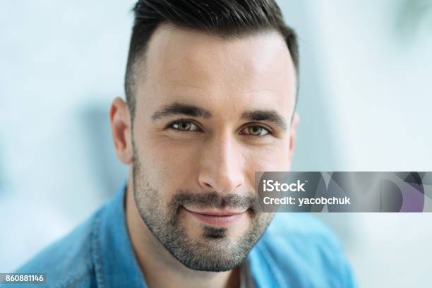 Close Up Portrait Of Hazel Eyed Gentleman In Casual Stock Photo - Download Image Now