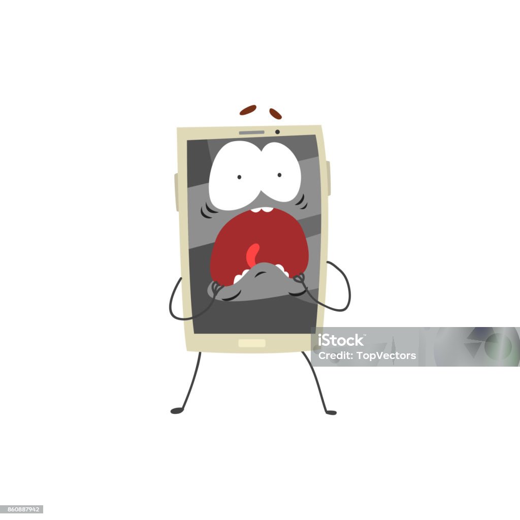 Cell Scared Scared Screaming Smartphone Character With A Grey Screen Arms And Legs ...