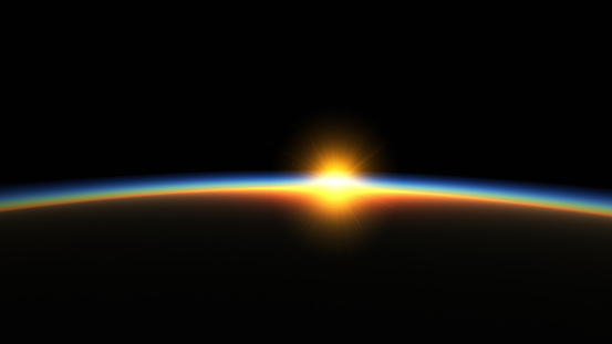 Sunrise in space , 3d render
