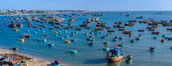 Panoramic view of fishermen's boats  in a harbour, Vietnam