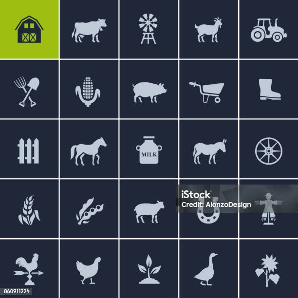 Farm Icon Set Stock Illustration - Download Image Now - Icon Symbol, Livestock, Cow