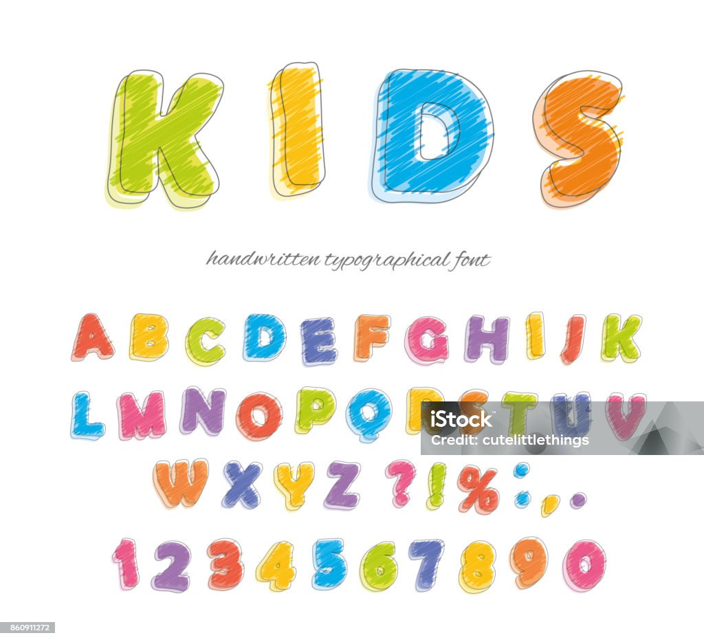 Font pencil crayon. For kids. Handwritten, scribble. Vector Font pencil crayon. For kids. Handwritten, scribble Vector illustration Child stock vector