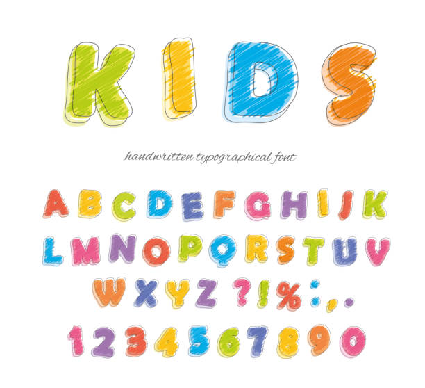 Font pencil crayon. For kids. Handwritten, scribble. Vector Font pencil crayon. For kids. Handwritten, scribble Vector illustration crayon drawing stock illustrations