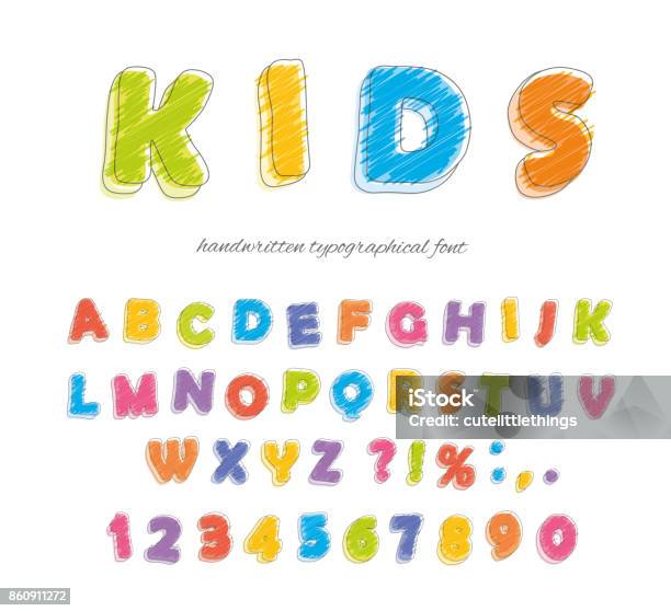 Font Pencil Crayon For Kids Handwritten Scribble Vector Stock Illustration - Download Image Now
