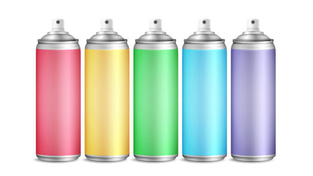 istock Colorful Spray Can Set Vector. 3D Aluminium Bottles. Paint Aerosol For Street Graffiti. Branding Design. 3D Packaging. Mock Up. Isolated Illustration 860911280