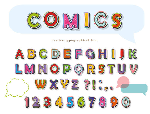 コミック フォント デザイン。変な pop アートの文字と数字。ベクトル - タイプセッター点のイラスト素材／クリップアート素材／マンガ素材／アイコン素材