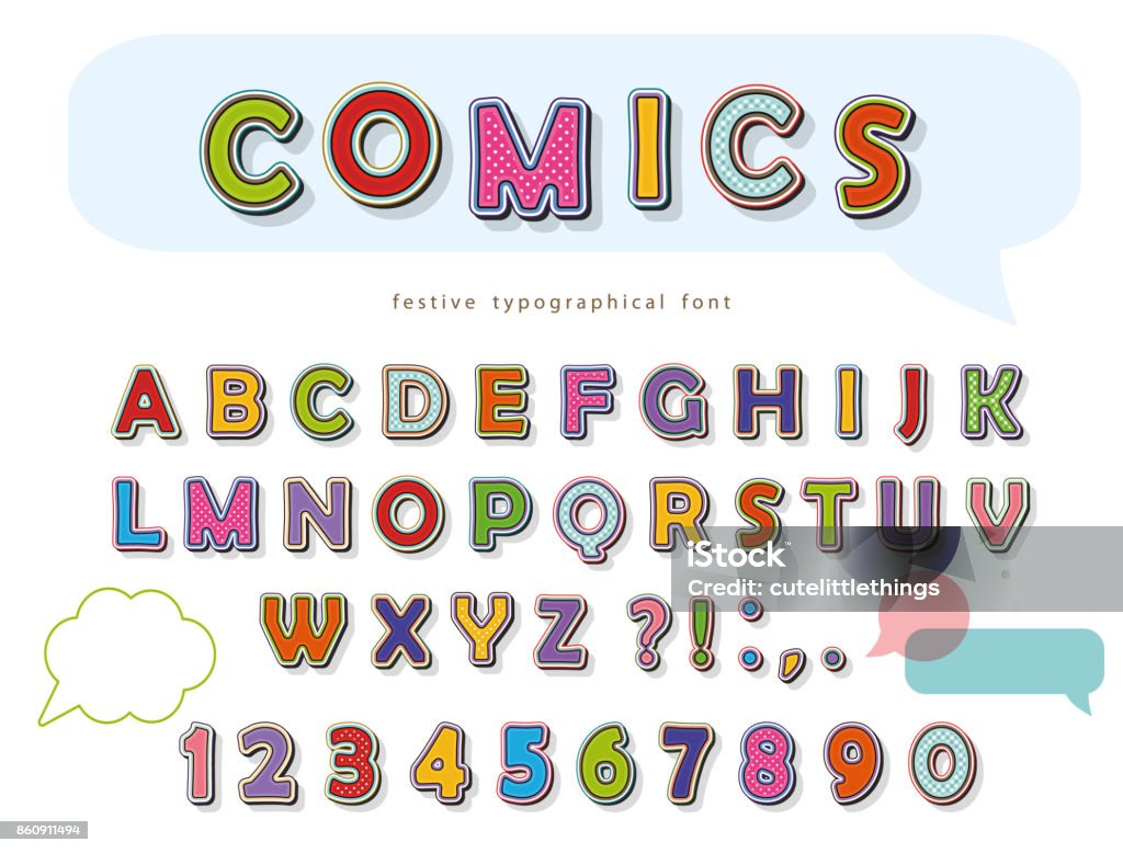 Comic font design. Funny pop art letters and numbers. Vector Comic font design. Funny pop art letters and numbers. Vector illustration Child stock vector