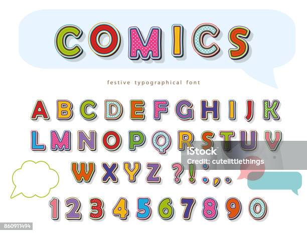 Comic Font Design Funny Pop Art Letters And Numbers Vector Stock Illustration - Download Image Now