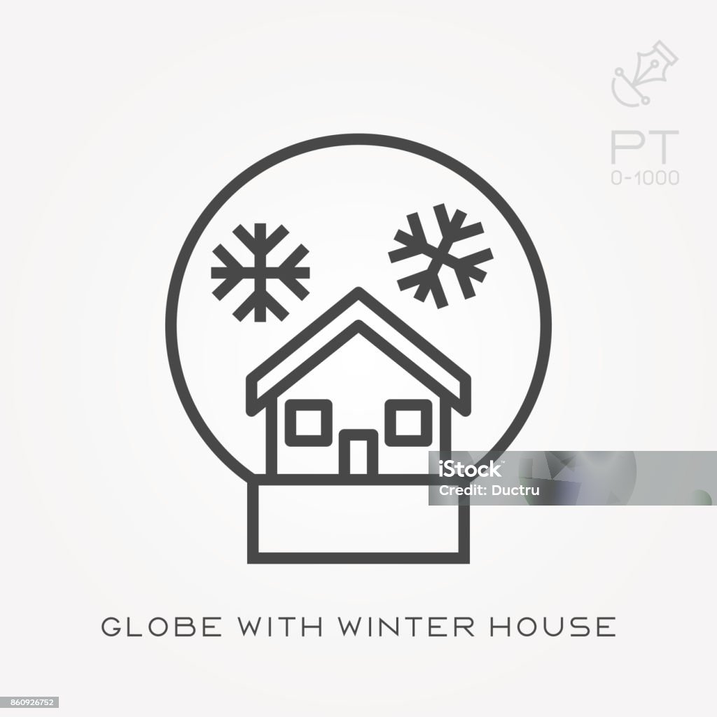 Line icon globe with winter house Abstract stock vector